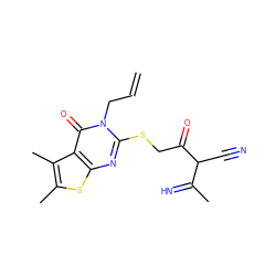 C=CCn1c(SCC(=O)C(C#N)C(C)=N)nc2sc(C)c(C)c2c1=O ZINC000101832663