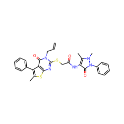 C=CCn1c(SCC(=O)Nc2c(C)n(C)n(-c3ccccc3)c2=O)nc2sc(C)c(-c3ccccc3)c2c1=O ZINC000000947670