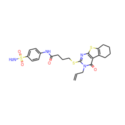 C=CCn1c(SCCCC(=O)Nc2ccc(S(N)(=O)=O)cc2)nc2sc3c(c2c1=O)CCCC3 ZINC000001805039