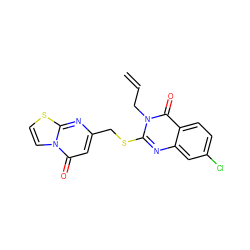 C=CCn1c(SCc2cc(=O)n3ccsc3n2)nc2cc(Cl)ccc2c1=O ZINC000003318686