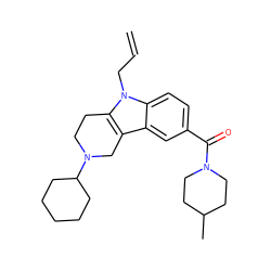 C=CCn1c2c(c3cc(C(=O)N4CCC(C)CC4)ccc31)CN(C1CCCCC1)CC2 ZINC000036479716