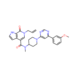 C=CCn1cc(C(=O)N(C)C2CCN(c3cc(-c4cccc(OC)c4)ncn3)CC2)c2cc[nH]c2c1=O ZINC000725326203