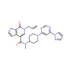 C=CCn1cc(C(=O)N(C)C2CCN(c3cc(-n4cccn4)ncn3)CC2)c2cc[nH]c2c1=O ZINC001772622380