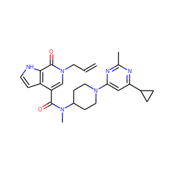 C=CCn1cc(C(=O)N(C)C2CCN(c3cc(C4CC4)nc(C)n3)CC2)c2cc[nH]c2c1=O ZINC001772605443