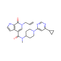 C=CCn1cc(C(=O)N(C)C2CCN(c3cc(C4CC4)ncn3)CC2)c2cc[nH]c2c1=O ZINC001772597315