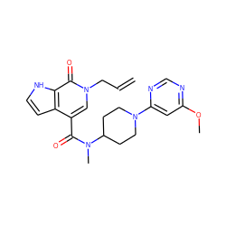 C=CCn1cc(C(=O)N(C)C2CCN(c3cc(OC)ncn3)CC2)c2cc[nH]c2c1=O ZINC001772594111