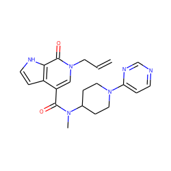 C=CCn1cc(C(=O)N(C)C2CCN(c3ccncn3)CC2)c2cc[nH]c2c1=O ZINC001772606762