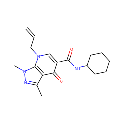 C=CCn1cc(C(=O)NC2CCCCC2)c(=O)c2c(C)nn(C)c21 ZINC000095594048