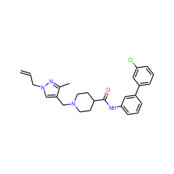 C=CCn1cc(CN2CCC(C(=O)Nc3cccc(-c4cccc(Cl)c4)c3)CC2)c(C)n1 ZINC000012438895