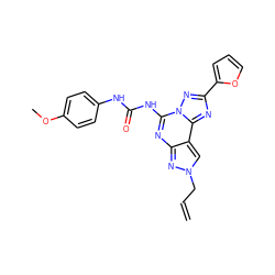 C=CCn1cc2c(nc(NC(=O)Nc3ccc(OC)cc3)n3nc(-c4ccco4)nc23)n1 ZINC000013672025