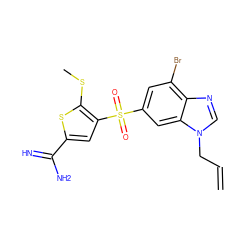 C=CCn1cnc2c(Br)cc(S(=O)(=O)c3cc(C(=N)N)sc3SC)cc21 ZINC000036330290