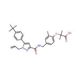 C=CCn1nc(C(=O)NCc2ccc(OC(C)(C)C(=O)O)c(C)c2)cc1-c1ccc(C(C)(C)C)cc1 ZINC000038323742