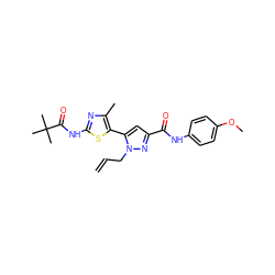 C=CCn1nc(C(=O)Nc2ccc(OC)cc2)cc1-c1sc(NC(=O)C(C)(C)C)nc1C ZINC000049784911