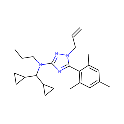 C=CCn1nc(N(CCC)C(C2CC2)C2CC2)nc1-c1c(C)cc(C)cc1C ZINC000026846140