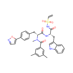 C=CS(=O)(=O)NC(=O)[C@H](Cc1c[nH]c2ccccc12)NC(=O)[C@@H](Cc1ccc(-c2ccno2)cc1)N(C)C(=O)c1cc(C)cc(C)c1 ZINC000026378892