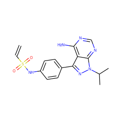 C=CS(=O)(=O)Nc1ccc(-c2nn(C(C)C)c3ncnc(N)c23)cc1 ZINC000148265898