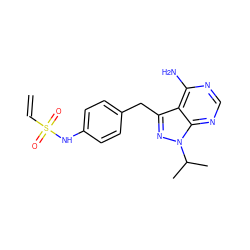 C=CS(=O)(=O)Nc1ccc(Cc2nn(C(C)C)c3ncnc(N)c23)cc1 ZINC000148270377