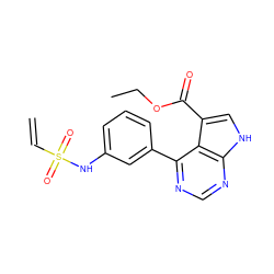 C=CS(=O)(=O)Nc1cccc(-c2ncnc3[nH]cc(C(=O)OCC)c23)c1 ZINC000218979949