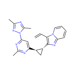 C=Cc1c([C@@H]2C[C@H]2c2cc(-n3nc(C)nc3C)nc(C)n2)nc2ccccn12 ZINC000209356237