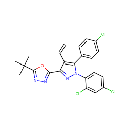 C=Cc1c(-c2nnc(C(C)(C)C)o2)nn(-c2ccc(Cl)cc2Cl)c1-c1ccc(Cl)cc1 ZINC000040422850