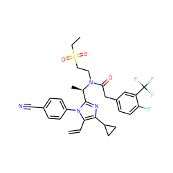 C=Cc1c(C2CC2)nc([C@@H](C)N(CCS(=O)(=O)CC)C(=O)Cc2ccc(F)c(C(F)(F)F)c2)n1-c1ccc(C#N)cc1 ZINC000029129162