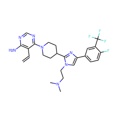 C=Cc1c(N)ncnc1N1CCC(c2nc(-c3ccc(F)c(C(F)(F)F)c3)cn2CCN(C)C)CC1 ZINC000218698173