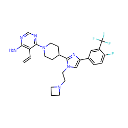 C=Cc1c(N)ncnc1N1CCC(c2nc(-c3ccc(F)c(C(F)(F)F)c3)cn2CCN2CCC2)CC1 ZINC001772653086