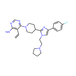 C=Cc1c(N)ncnc1N1CCC(c2nc(-c3ccc(F)cc3)cn2CCN2CCCC2)CC1 ZINC000219733660