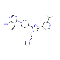 C=Cc1c(N)ncnc1N1CCC(c2nc(-c3ccnc(C(C)C)c3)cn2CCN2CCC2)CC1 ZINC000206339040