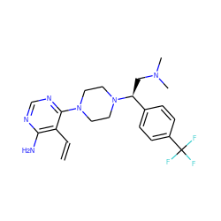 C=Cc1c(N)ncnc1N1CCN([C@@H](CN(C)C)c2ccc(C(F)(F)F)cc2)CC1 ZINC000218694630