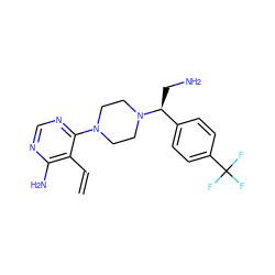 C=Cc1c(N)ncnc1N1CCN([C@@H](CN)c2ccc(C(F)(F)F)cc2)CC1 ZINC000206938208