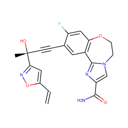 C=Cc1cc([C@](C)(O)C#Cc2cc3c(cc2F)OCCn2cc(C(N)=O)nc2-3)no1 ZINC000215750081