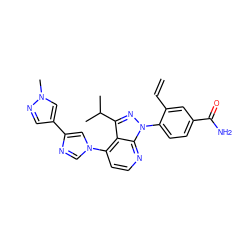 C=Cc1cc(C(N)=O)ccc1-n1nc(C(C)C)c2c(-n3cnc(-c4cnn(C)c4)c3)ccnc21 ZINC000169703509