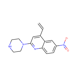 C=Cc1cc(N2CCNCC2)nc2ccc([N+](=O)[O-])cc12 ZINC000013439735