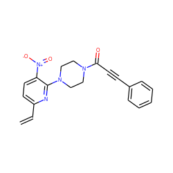 C=Cc1ccc([N+](=O)[O-])c(N2CCN(C(=O)C#Cc3ccccc3)CC2)n1 ZINC000473249373