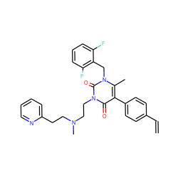 C=Cc1ccc(-c2c(C)n(Cc3c(F)cccc3F)c(=O)n(CCN(C)CCc3ccccn3)c2=O)cc1 ZINC000013559588