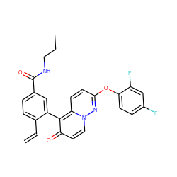 C=Cc1ccc(C(=O)NCCC)cc1-c1c(=O)ccn2nc(Oc3ccc(F)cc3F)ccc12 ZINC000084731518