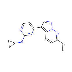 C=Cc1ccc2c(-c3ccnc(NC4CC4)n3)cnn2n1 ZINC000040976735