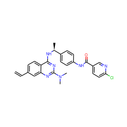 C=Cc1ccc2c(N[C@@H](C)c3ccc(NC(=O)c4ccc(Cl)nc4)cc3)nc(N(C)C)nc2c1 ZINC000144170253