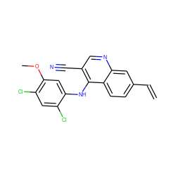 C=Cc1ccc2c(Nc3cc(OC)c(Cl)cc3Cl)c(C#N)cnc2c1 ZINC000014945498