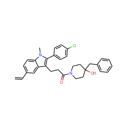 C=Cc1ccc2c(c1)c(CCC(=O)N1CCC(O)(Cc3ccccc3)CC1)c(-c1ccc(Cl)cc1)n2C ZINC000028237509