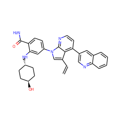 C=Cc1cn(-c2ccc(C(N)=O)c(N[C@H]3CC[C@H](O)CC3)c2)c2nccc(-c3cnc4ccccc4c3)c12 ZINC000261161873