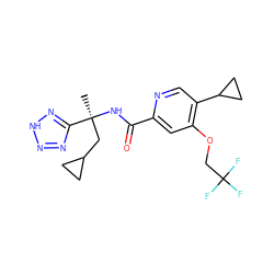 C[C@@](CC1CC1)(NC(=O)c1cc(OCC(F)(F)F)c(C2CC2)cn1)c1nn[nH]n1 ZINC000146255139