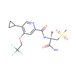 C[C@@](CS(C)(=O)=O)(NC(=O)c1cc(OCC(F)(F)F)c(C2CC2)cn1)C(N)=O ZINC000146347166