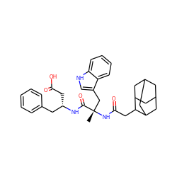 C[C@@](Cc1c[nH]c2ccccc12)(NC(=O)CC1C2CC3CC(C2)CC1C3)C(=O)N[C@@H](CC(=O)O)Cc1ccccc1 ZINC000027096475