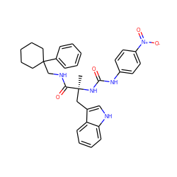 C[C@@](Cc1c[nH]c2ccccc12)(NC(=O)Nc1ccc([N+](=O)[O-])cc1)C(=O)NCC1(c2ccccc2)CCCCC1 ZINC000026577305