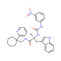 C[C@@](Cc1c[nH]c2ccccc12)(NC(=O)Nc1cccc([N+](=O)[O-])c1)C(=O)NCC1(c2ccccn2)CCCCC1 ZINC000026576814