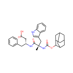 C[C@@](Cc1c[nH]c2ccccc12)(NC(=O)OC1C2CC3CC(C2)CC1C3)C(=O)N[C@@H](CC(=O)O)Cc1ccccc1 ZINC000003918454