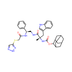 C[C@@](Cc1c[nH]c2ccccc12)(NC(=O)OC1C2CC3CC(C2)CC1C3)C(=O)NC[C@@H](NC(=O)CSc1cn[nH]n1)c1ccccc1 ZINC000026576788