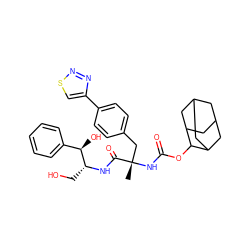 C[C@@](Cc1ccc(-c2csnn2)cc1)(NC(=O)OC1C2CC3CC(C2)CC1C3)C(=O)N[C@H](CO)[C@H](O)c1ccccc1 ZINC000026159265